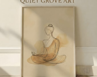 Arte de pared imprimible con líneas de meditación, póster minimalista de yoga, decoración abstracta neutra para mujer, ideal para dormitorio u oficina.