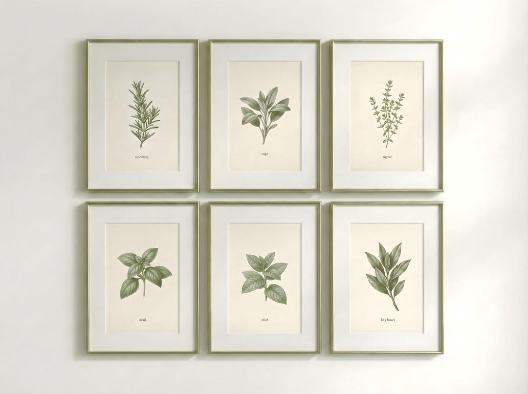 Kitchen Herb Printable Wall Art Set of 6, Basil Thyme Rosemary Mint ...
