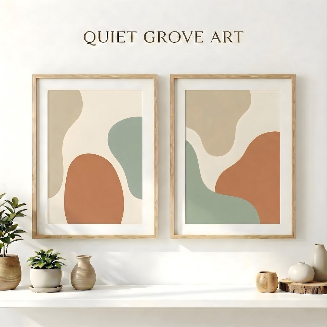 Boho Abstract Shapes Printable Wall Art Set of 2, Terracotta Sage Green ...