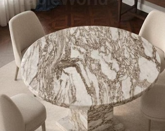 Luxury Round Marble Dining Table – Modern Sculptural Stone Table for Elegant Interiors Modern Marble Pedestal Dining Coffee/ Cafe Table Top