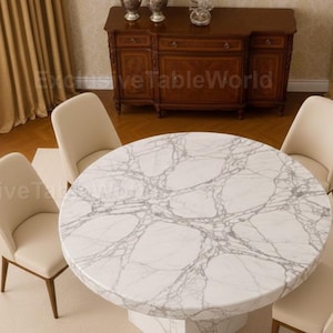Luxury Round Marble Dining Table with Pedestal Base | Modern Italian Marble Table Custom Stone Dining Table Round White Marble Dining Table