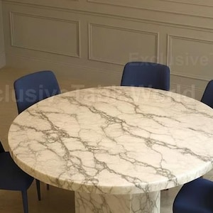 Handmade Round Marble Dining Table, Modern Pedestal Base