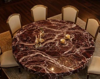 Handcrafted Rosso Levanto Marble Dining Tabletop (Legs Not Included)