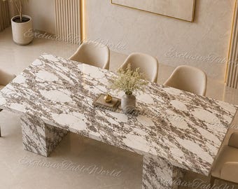 Calacatta Marble Dining Table Top, Cream Rectangular Natural Stone, Custom Size Minimalist Furniture