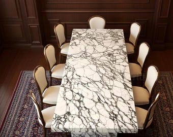 Moderne rechthoekige witte marmeren eetkamertafel dramatisch geaderde stenen tafel Premium natuurlijk wit marmeren eettafel Luxe rechthoekige stenen tafel