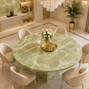 Green Marble Dining Table Round Luxury Stone Table Mid Century Modern Dining Room Furniture Custom Dinner Stone Furniture Table