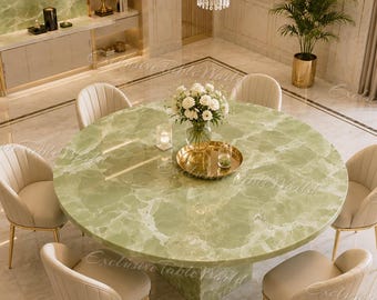 Green Marble Dining Table Round Luxury Stone Table Mid Century Modern Dining Room Furniture Custom Dinner Stone Furniture Table