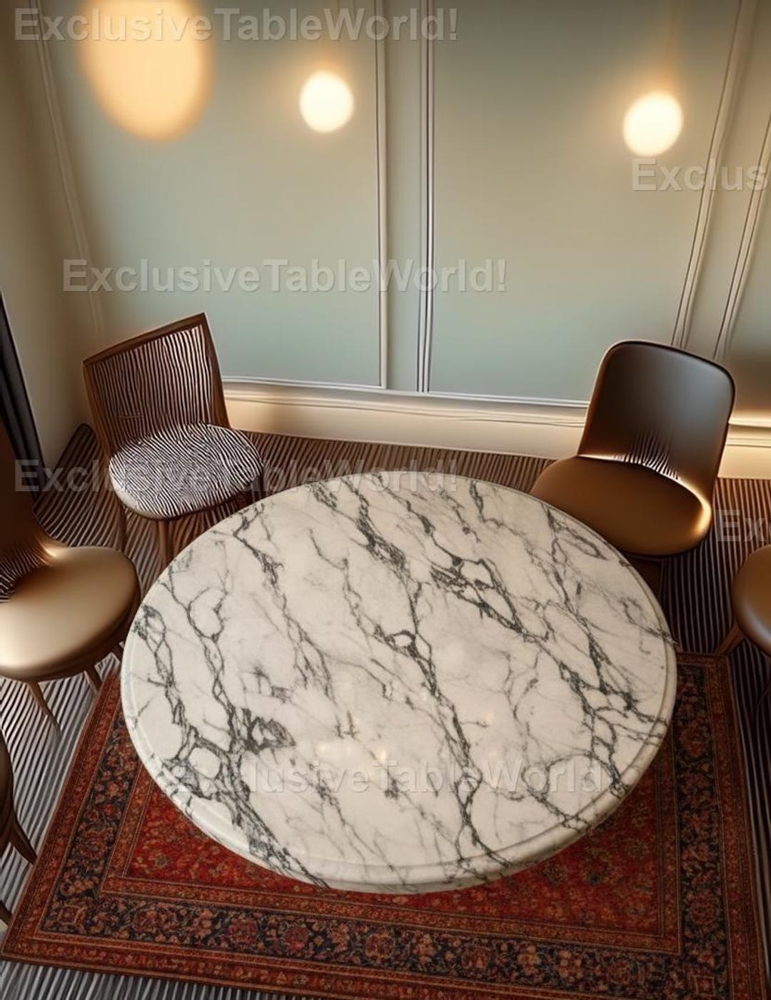 Luxury Round White Marble Dining Table Calacatta Vein Italian Style ...