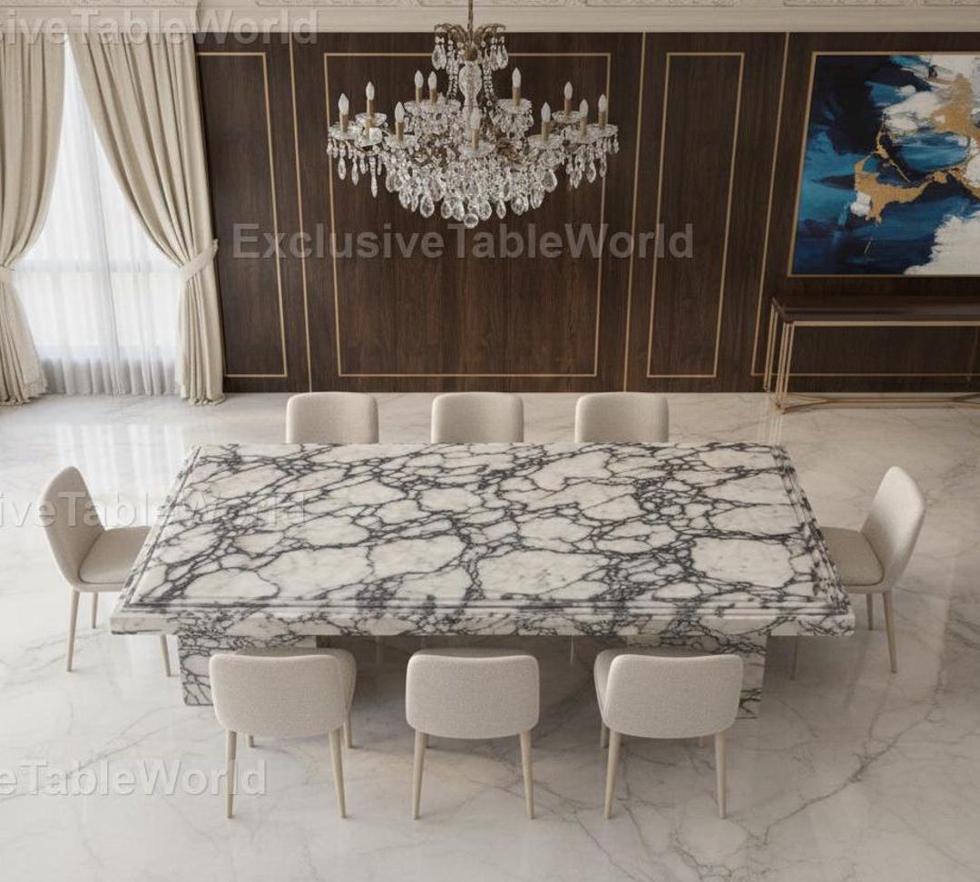 Luxury White Marble Dining Table With Bold Black Veining | Modern ...