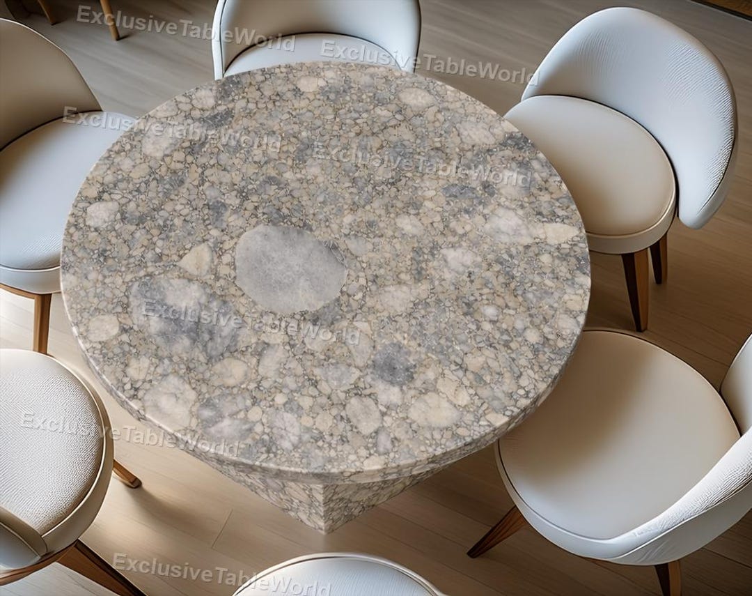 Luxury Round Natural Stone Dining Table | Modern Marble Pedestal Base ...