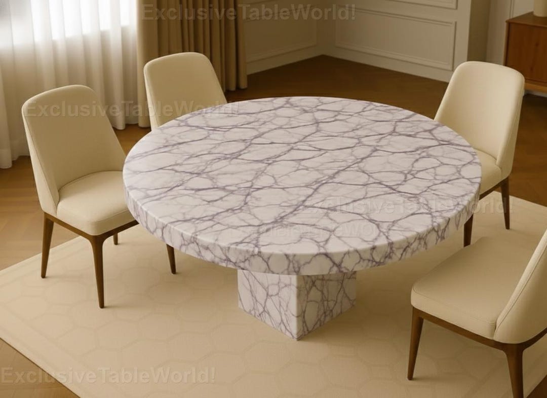 Luxury Round White Marble Dining Table With Purple Veins | Sculptural ...
