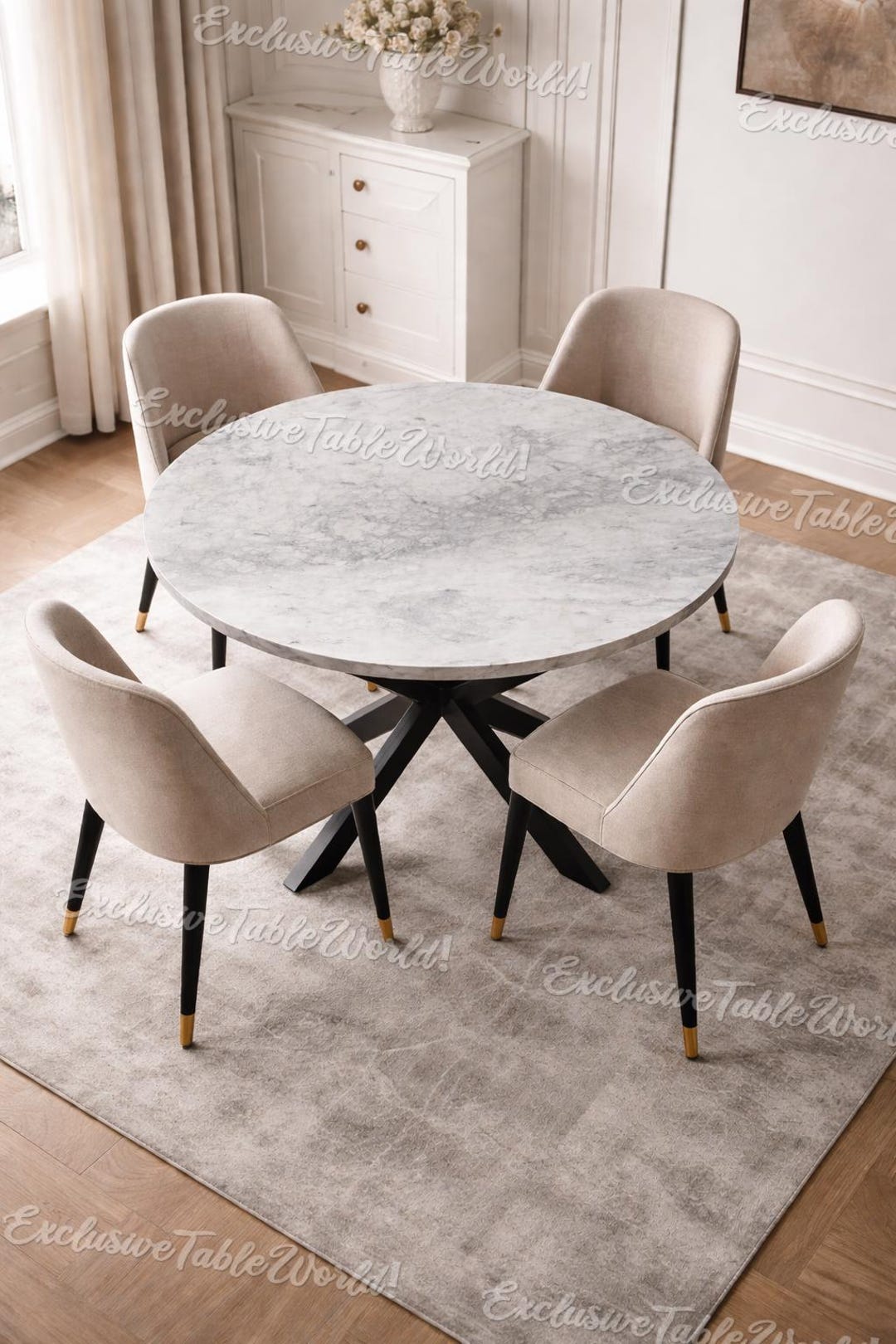 Luxury Round White Marble Dining Table Modern Stone Dining Table Round ...