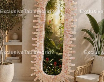 Pink Crystal Sunburst Mirror, Tropical Boho Wall Decor Statement Arch Mirror Luxury Home Accent  Sunburst Mirror Modern Bohemian Wall Art