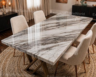 Luxury White Marble Dining Table – Rectangular Marble Table with Modern  Contemporary Stone Dining Table – Designer Dining Room Furniture