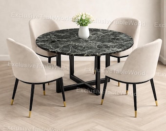 Emerald Green Marble Coffee Table – Modern Round Center Table Luxury Green Marble Coffee Table – Round Stone Top Green Marble Coffee Table