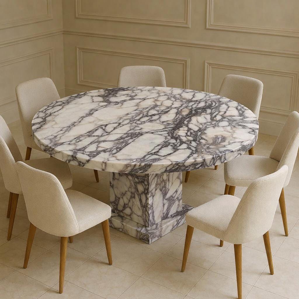 Luxury Round Marble Dining Table Handcrafted White Marble Dramatic Grey ...