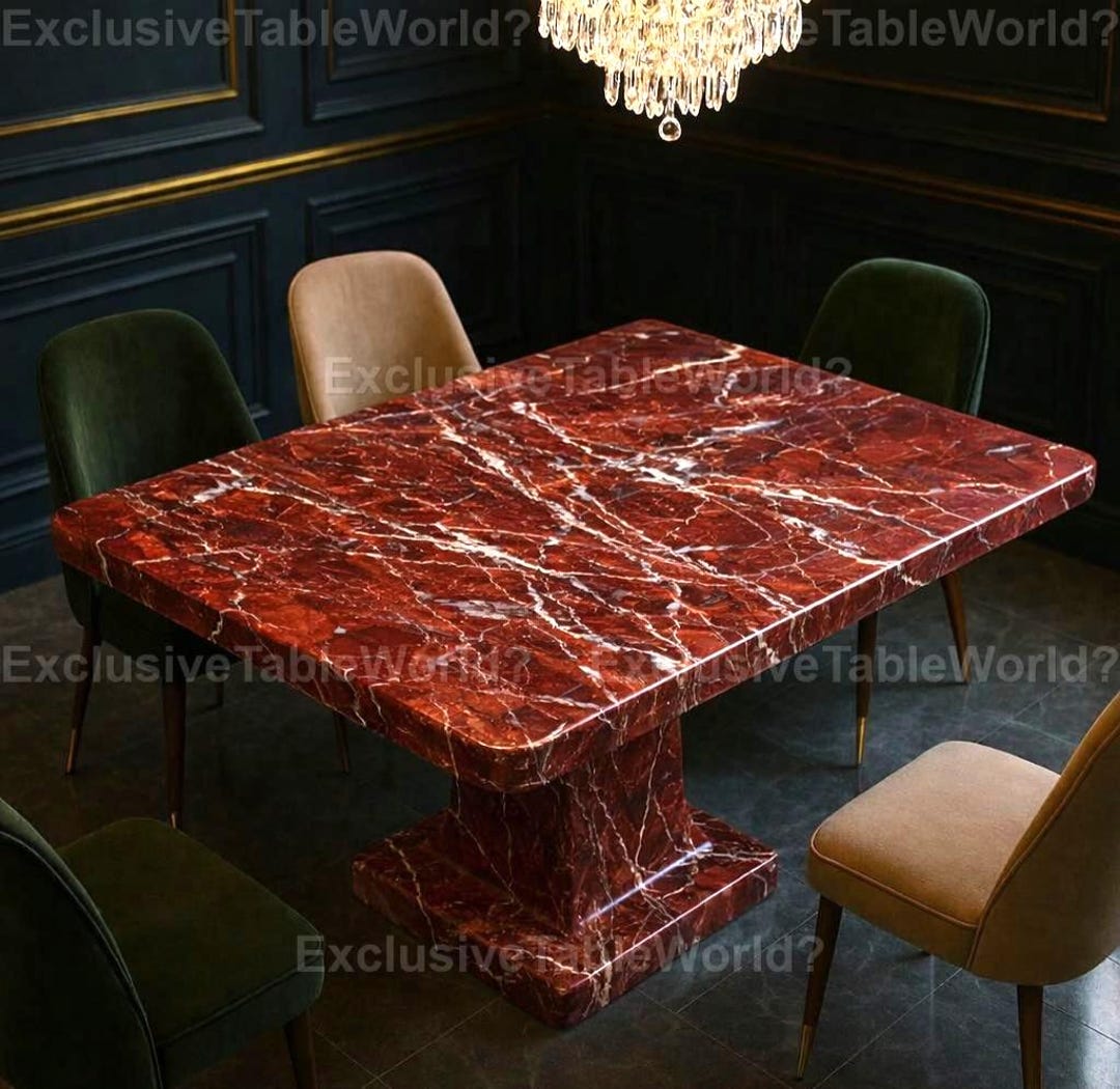 Luxury Rosso Levanto Red Marble Dining Table Rectangular Pedestal ...
