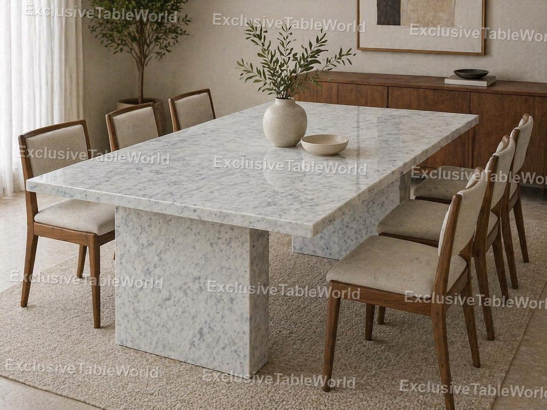 Modern Marble Dining Table Minimalist Rectangular Stone Table Pedestal ...