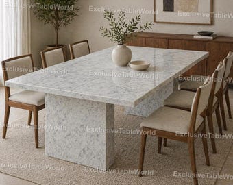 Modern Marble Dining Table Minimalist Rectangular Stone Table Pedestal Base – Luxury Dining Room Furniture Neutral Modern Dining Room Decor