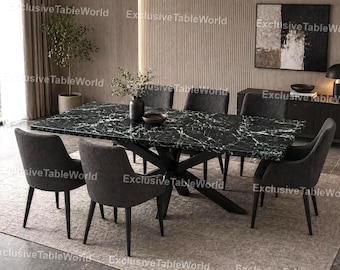 Green Marble Dining Table Luxury Marble Dining Table Modern Stone Dining Table – Green Marble Slab   Contemporary Statement Furniture