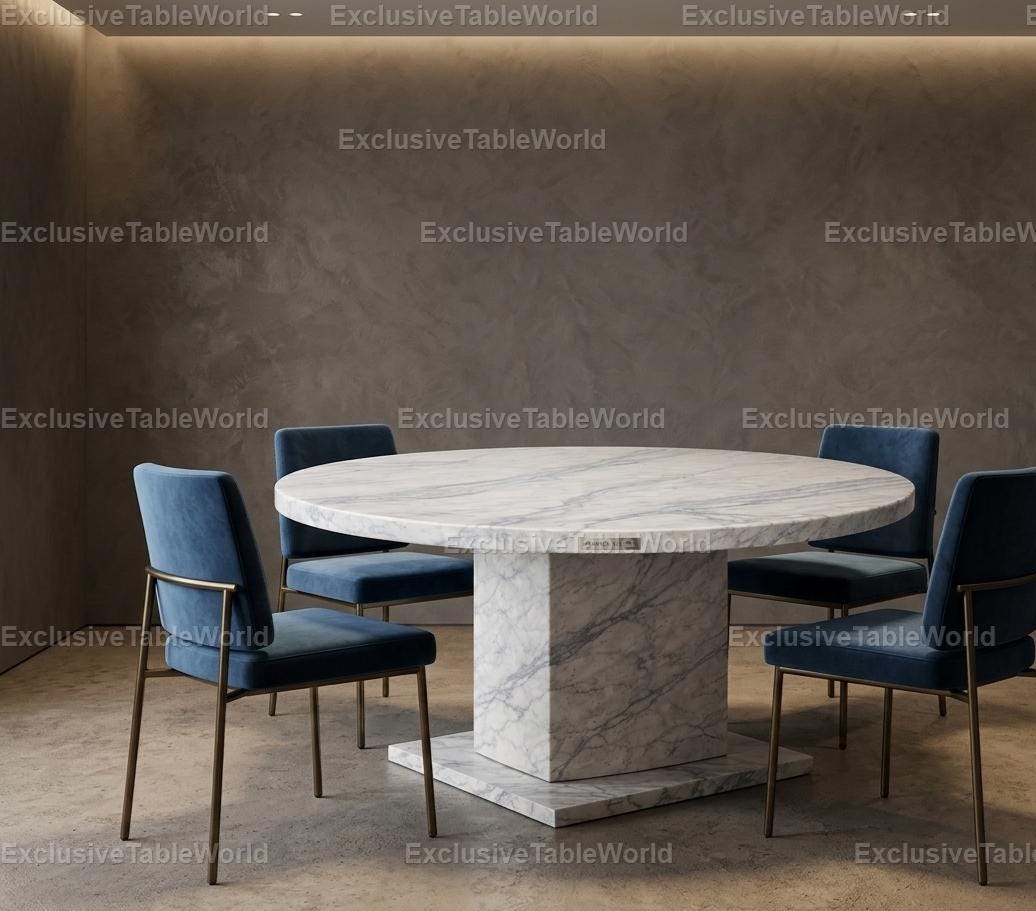 Luxury Round White Marble Dining Table Modern Pedestal Base Stone Table ...