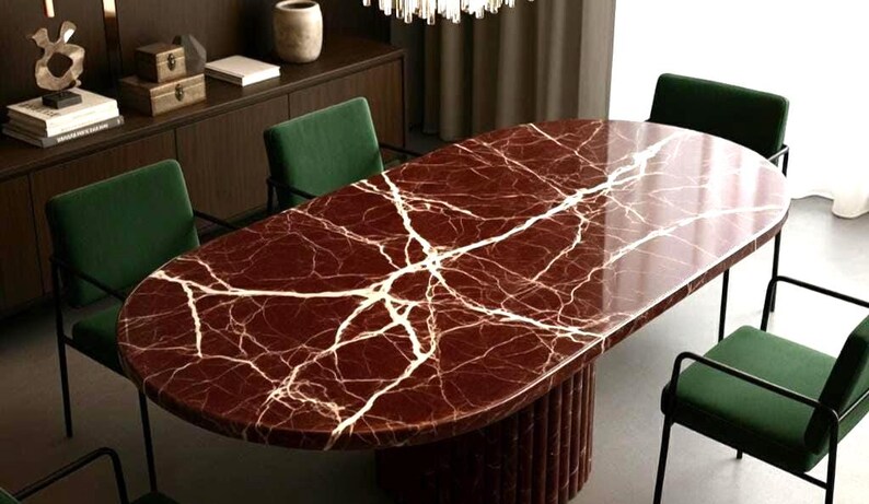 Luxury Rosso Levanto Marble Dining Table Oval Pedestal Design High ...
