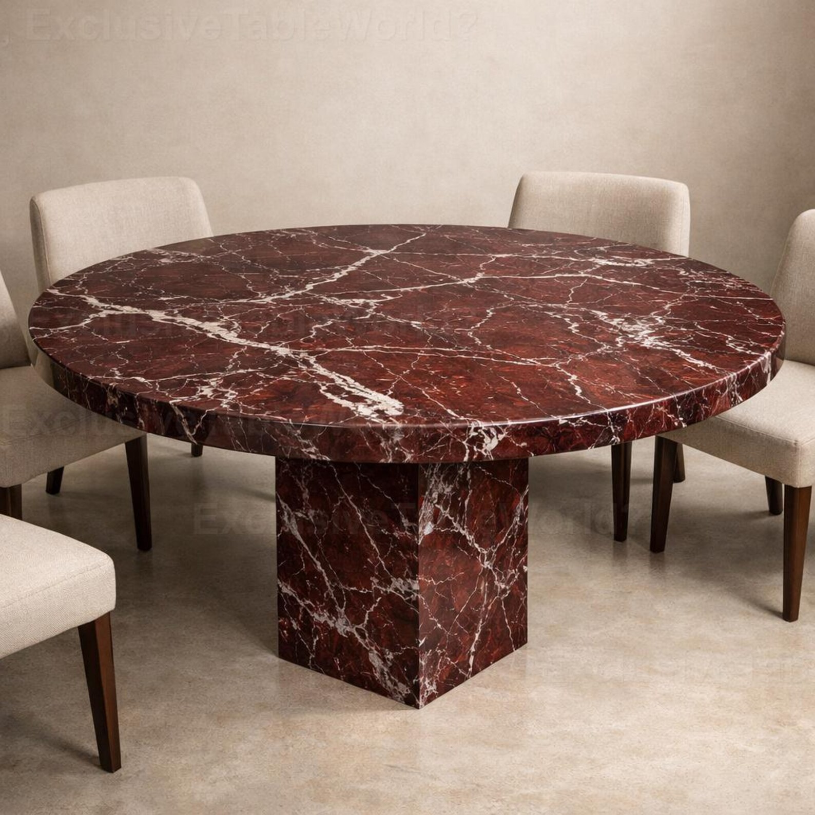 Luxury Round Red Marble Dining Table Sculptural Pedestal Italian Style ...