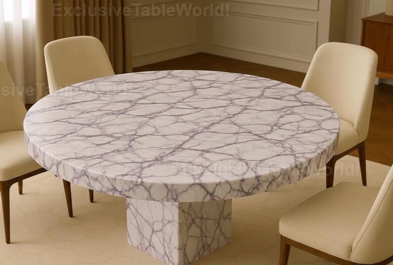 Luxury Round White Marble Dining Table With Purple Veins | Sculptural ...