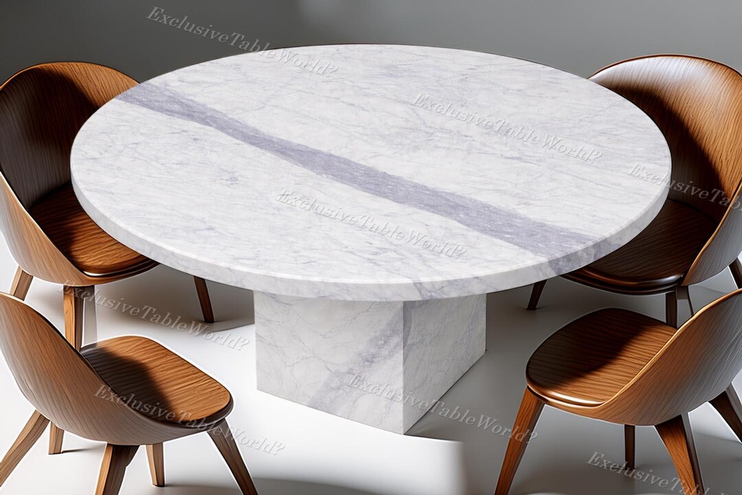 Round White Marble Dining Table Solid Stone Pedestal Modern Luxury ...