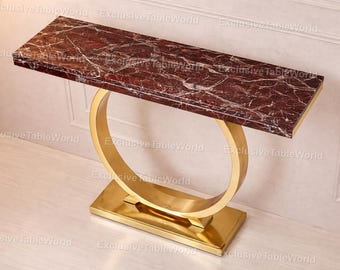 Red Marble Console Table Luxury Entryway Table, Modern Glam Furniture Burgundy Marble Top Console Table Sofa Table, Elegant Hallway Decor