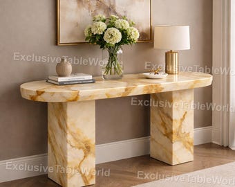 Luxury Golden Onyx Console Table Handcrafted Stone Entryway Table Modern  Sofa Table Designer Hallway Furniture Golden Onyx Console Table
