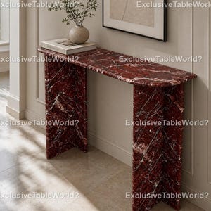 Red Marble Console Table – Modern Sculptural Entryway Table, Luxury Stone Furniture Burgundy Marble Hallway Table –Contemporary Home Decor