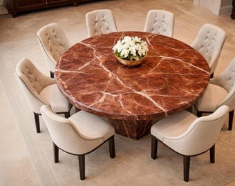 Handcrafted Rosso Levanto Marble Dining Tabletop | Natural Stone Statement Table