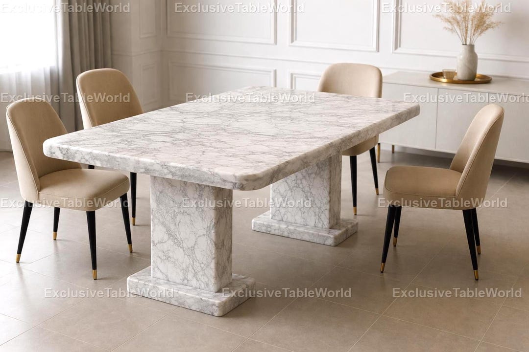 Calacatta Marble Dining Table – Luxury Rectangular Stone Dining Table ...