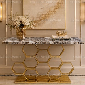 White Marble Top Console Table Contemporary Marble Console Table High-End Entryway & Living Room Furniture Luxury Entryway Furniture,
