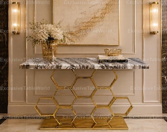 White Marble Top Console Table Contemporary Marble Console Table High-End Entryway & Living Room Furniture Luxury Entryway Furniture,