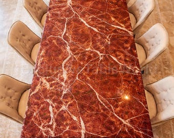 Rosso Levanto Marble Dining Table Luxury Red Marble Rectangular Table Pedestal Base Modern Italian Stone Luxury Red Marble Dining Table