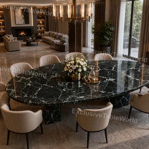 Modern Verde Marble Dining Table Top, Dark Green Marble Oval Statement Piece, Luxury Stone Dining Table, Contemporary Green Marble Decor