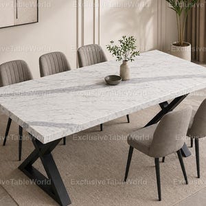 Handcrafted Marble Dining Table White Stone Top  Rectangular Marble Modern  Contemporary Stone Dining Table Designer Dining Room Furniture