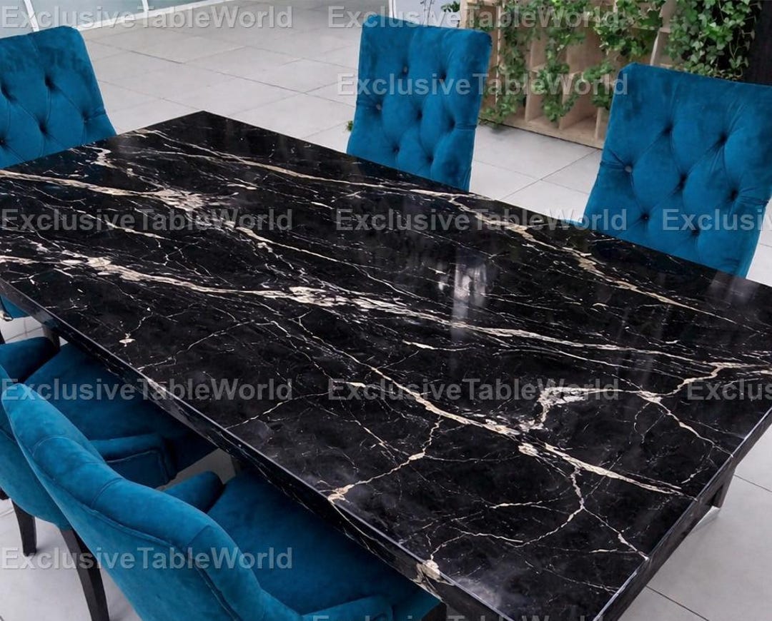 Luxury Black Marble Dining Table Rectangular Natural Stone Table White ...