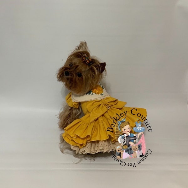 Dog Wedding Dress, Dog Flower Girl Outfit, Dog Wedding Accessories, Dog Wedding Attire, Dog Dresses for Small Dog, Gold Dog Dress for Fall