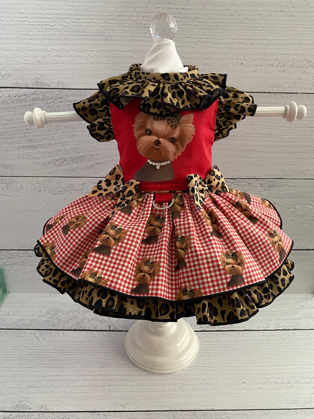 Leopard Print Dog Dress for Small Dogs, Custom Printed Yorkie Fabric ...