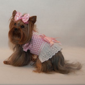 Dog harness,  fancy dog dress, small dog clothes, handmade dog dress, valentine dog outfit, yorkie clothes girl,  custom fit dog harness