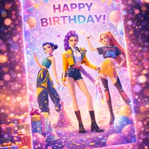 Carte d'anniversaire inspirée des chasseurs de démons Kpop en téléchargement numérique