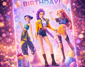 Kpop Demon Hunters Inspired Birthday Card Digital Download