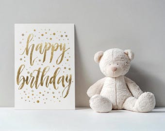 Gold Foil Happy Birthday Card – Printable Greeting, Minimal Chic Design