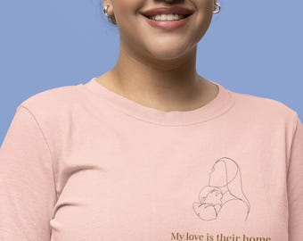 My Love Is Their Home Shirt Dress – Soft Pink Mom Dress – Motherhood Love Outfit – Mother Child Line Art Dress – Comfort, Safe Love Clothing