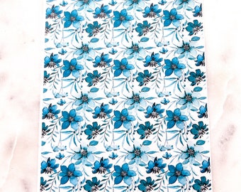 TR110 blauwe bloemen CLAY TRANSFER PAPIER, sieraden maken aanbod