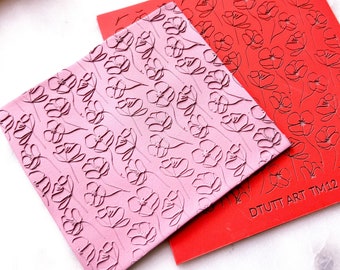 WILDFLOWERS OUTLINE TM12 Texture Mat, Clay Earrings, Clay Jewelry, Clay Roller Mat, Rubber Silicone Stamp, Polymer Texture Molds