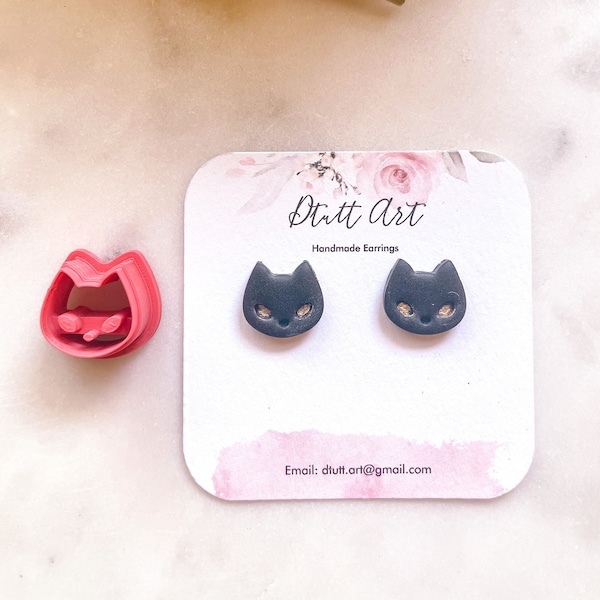 BLACK CAT Clay CUTTERS// Halloween Clay Cutters, pla Filament, Spooky Black Cat, Fall Clay Cutters, Mini Small Stud, 0.4mm Cutting Edge